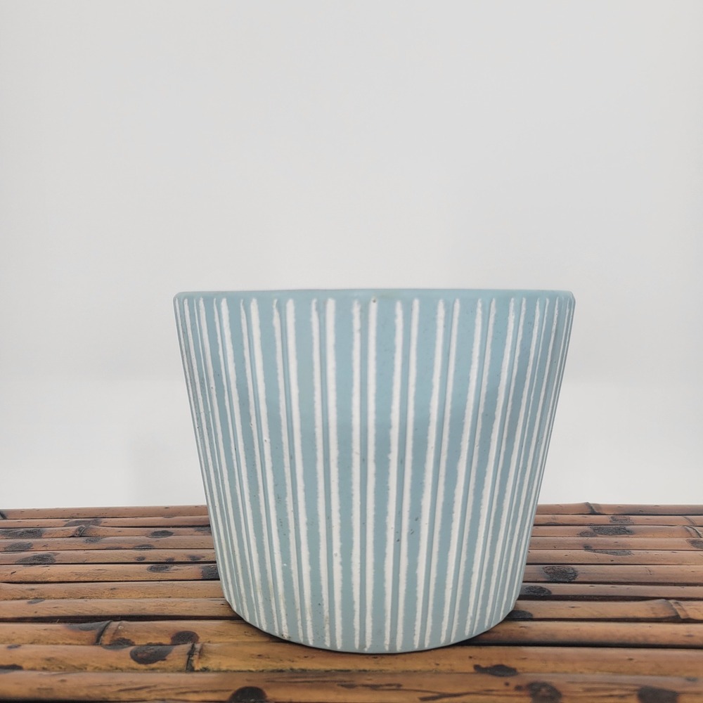 Costa Farms Light Blue White Striped Ceramic Terracotta Planter Pot 6.5 Inch